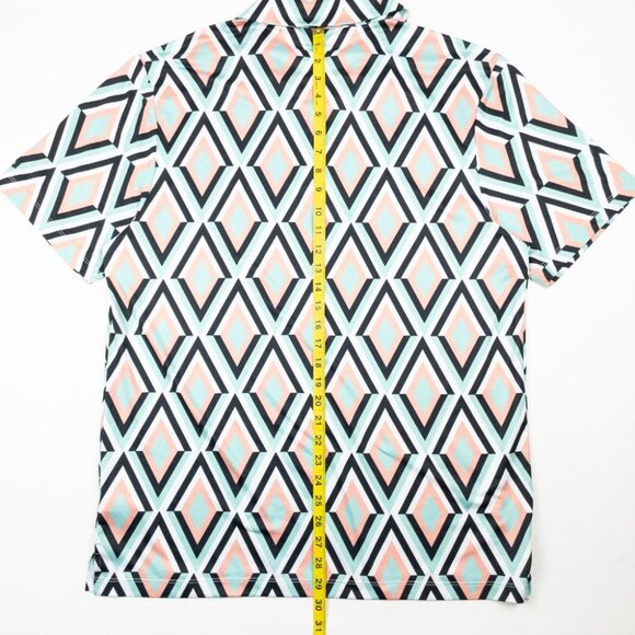 Bad Birdie Golf Polo Men's Fits Large Geometric Diamond Pink Mint Green Wicking - Picture 9 of 12